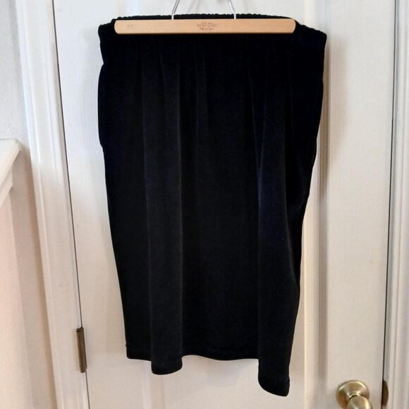 Vintage Y2K black velvet velour midi skirt elastic waistband & pockets Sz L - Picture 2 of 4